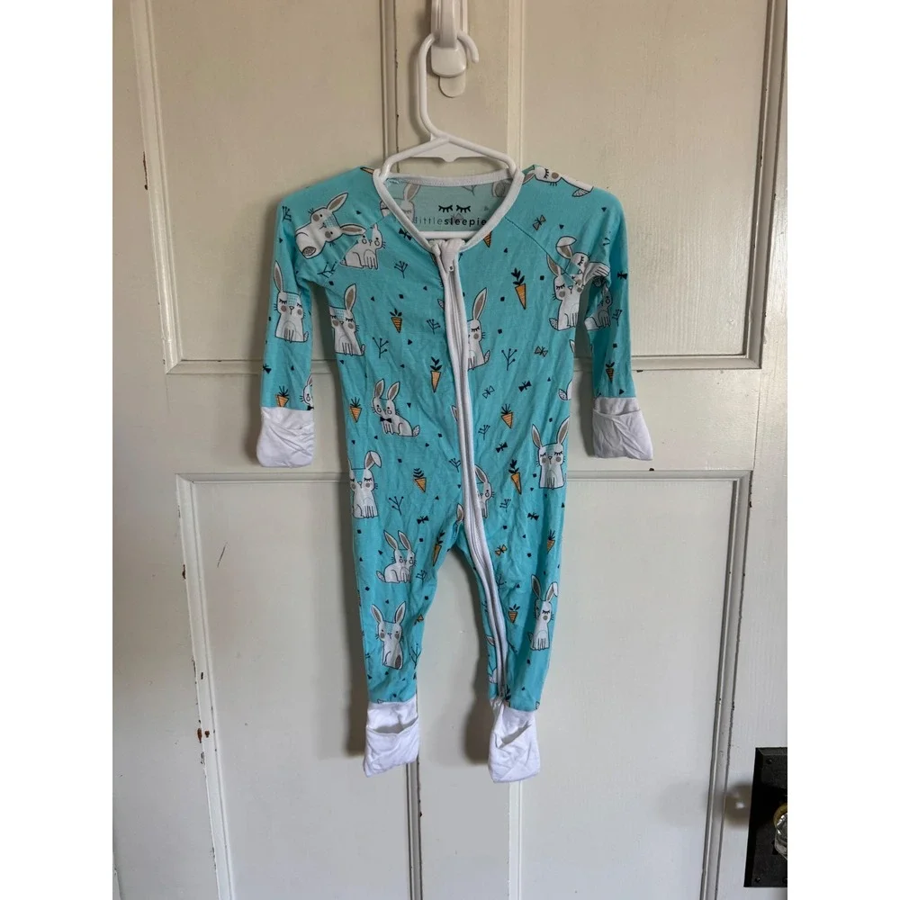Little Sleepies OG Aqua Bunnies Bamboo Zippy Sleeper Size 3-6 months